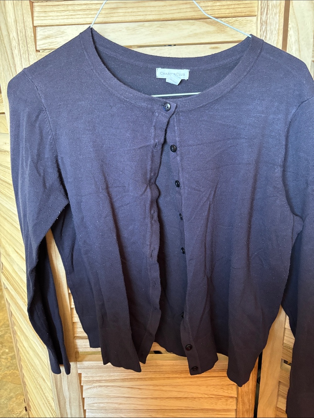 Charter Club Dark Purple Button-Front Cardigan Large